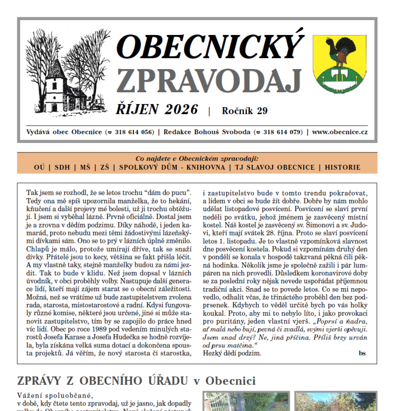 Obecnický zpravodaj - říjen 2026