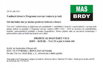 Pozvánka MAS Brdy – Program rozvoje venkova 2014-2020